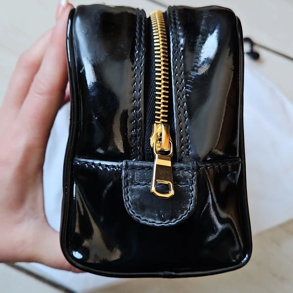 CHANEL Black Patent Leather Cosmetic Bag